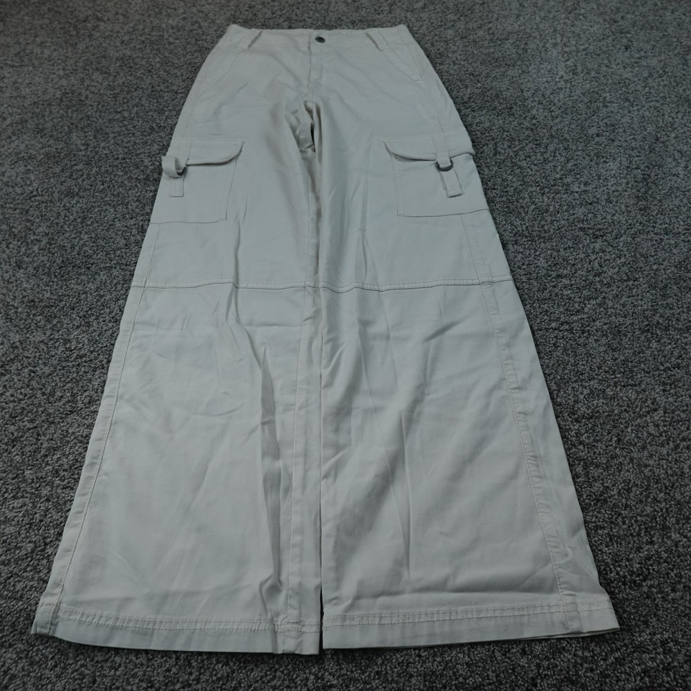 American Eagle Pants Womens 0 Beige White High Rise Baggy Wide Leg Cargo Stretch